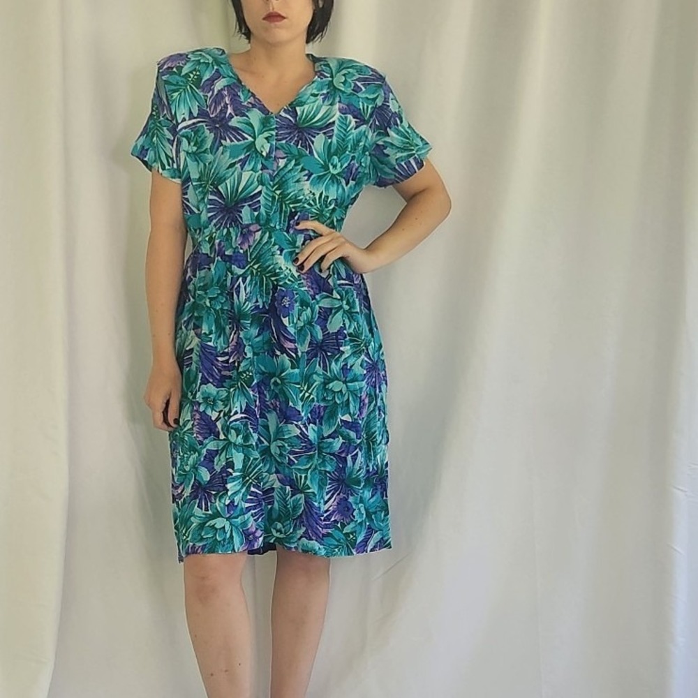 90s Teal and Purple Floral Dress